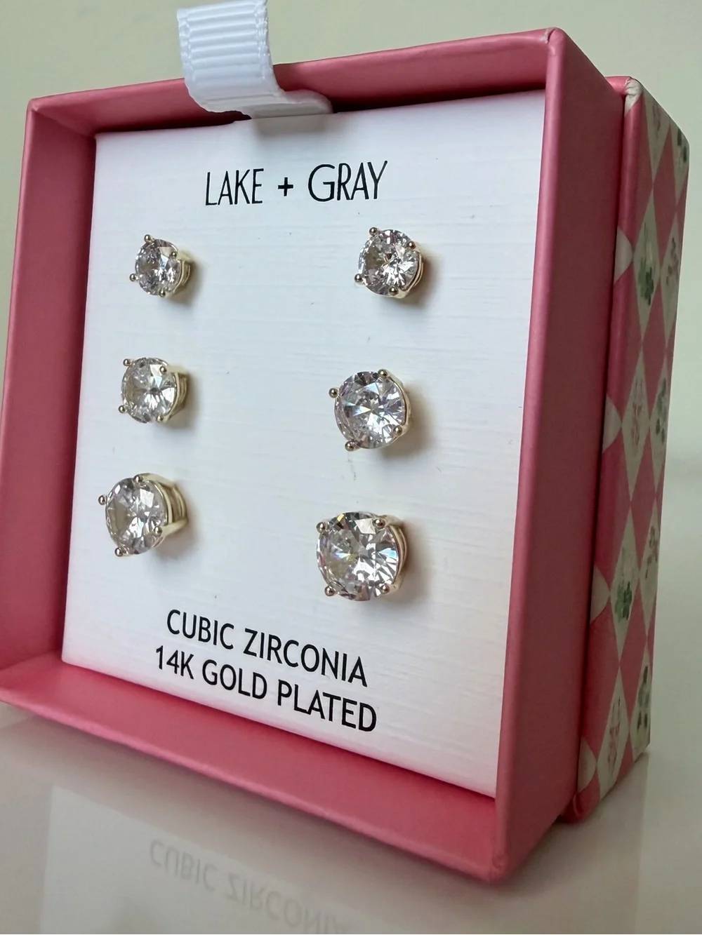 Silver Cubic Zirconia Stud Earring Set - 3 Pairs